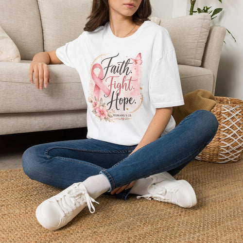 Faith. Fight. Hope. Breast Cancer Awareness Unisex T-Shirt | Romans 8:28