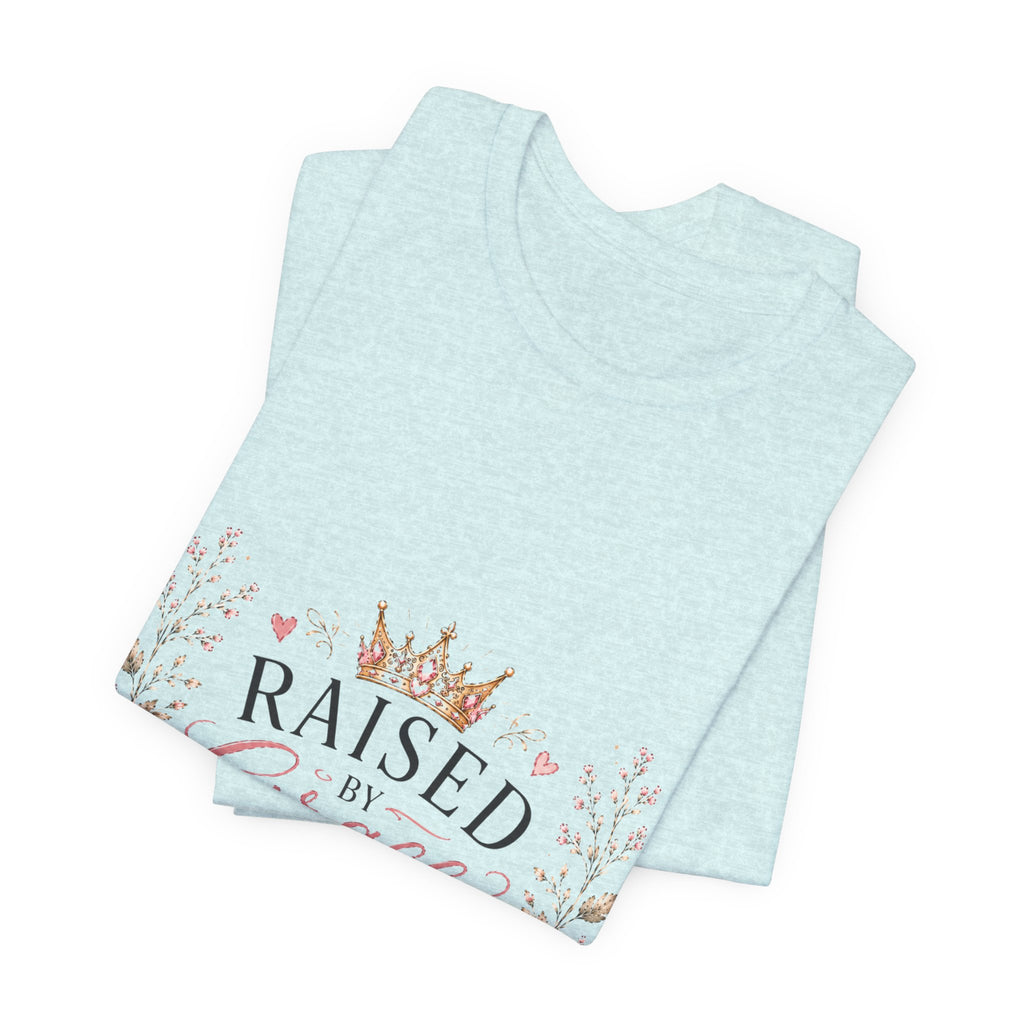 Raised by Grace Led by Faith T‑Shirt — Floral Christian Faith Tee