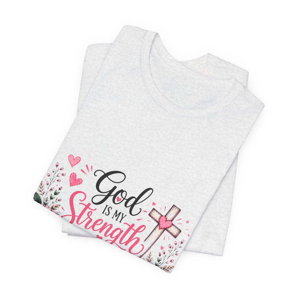 God Is My Strength and My Shield - Christian Floral Cross Tee
