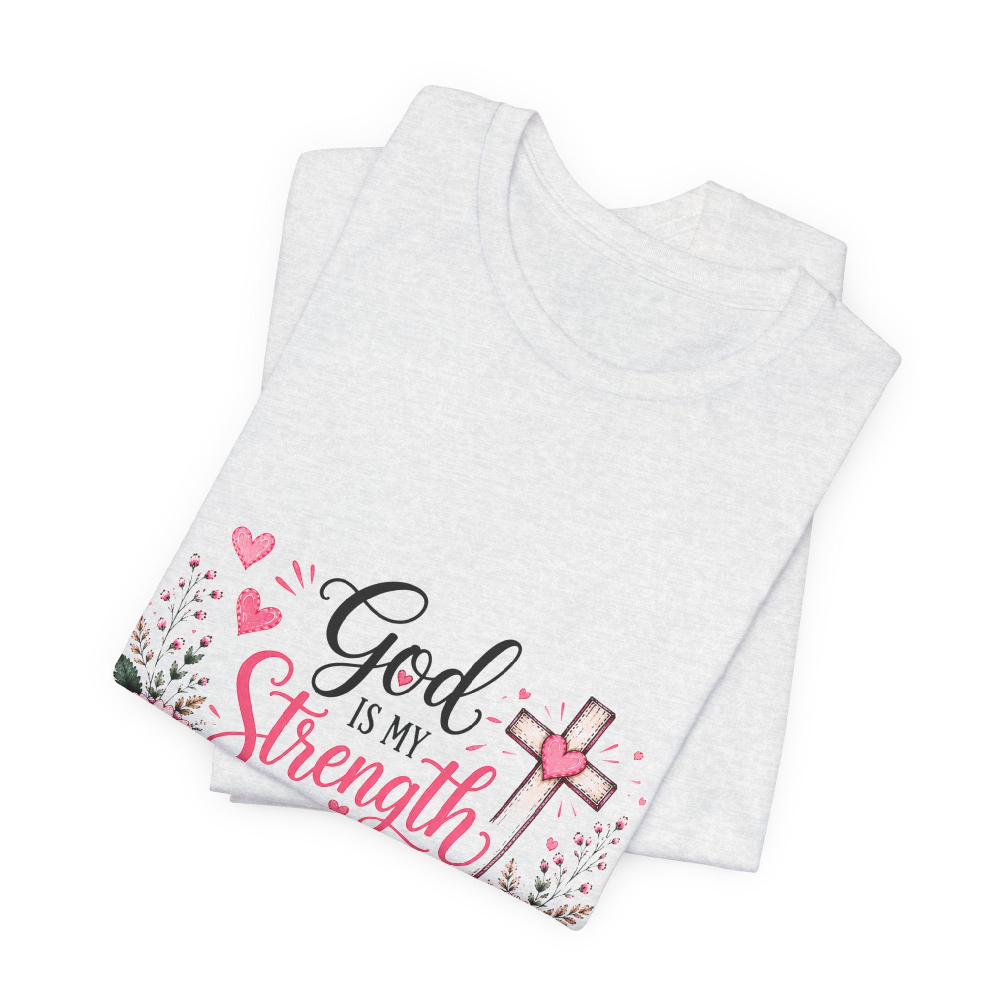 God Is My Strength and My Shield - Christian Floral Cross Tee
