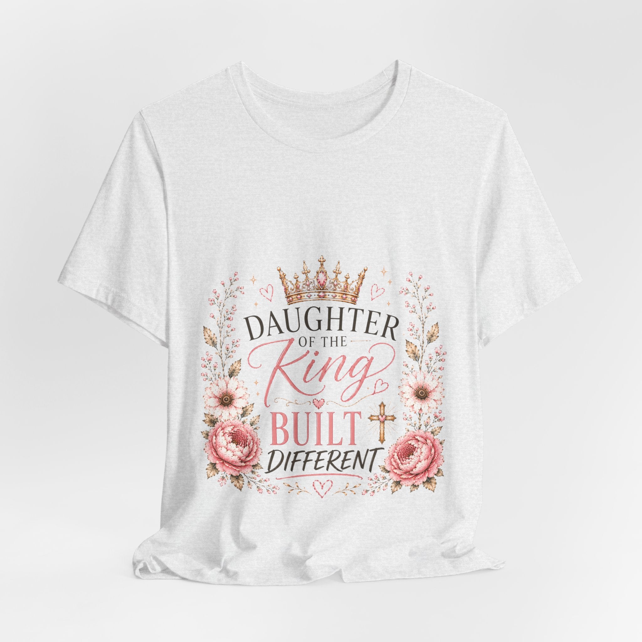Daughter of the King Floral Tee — Christian Faith Crown T‑Shirt