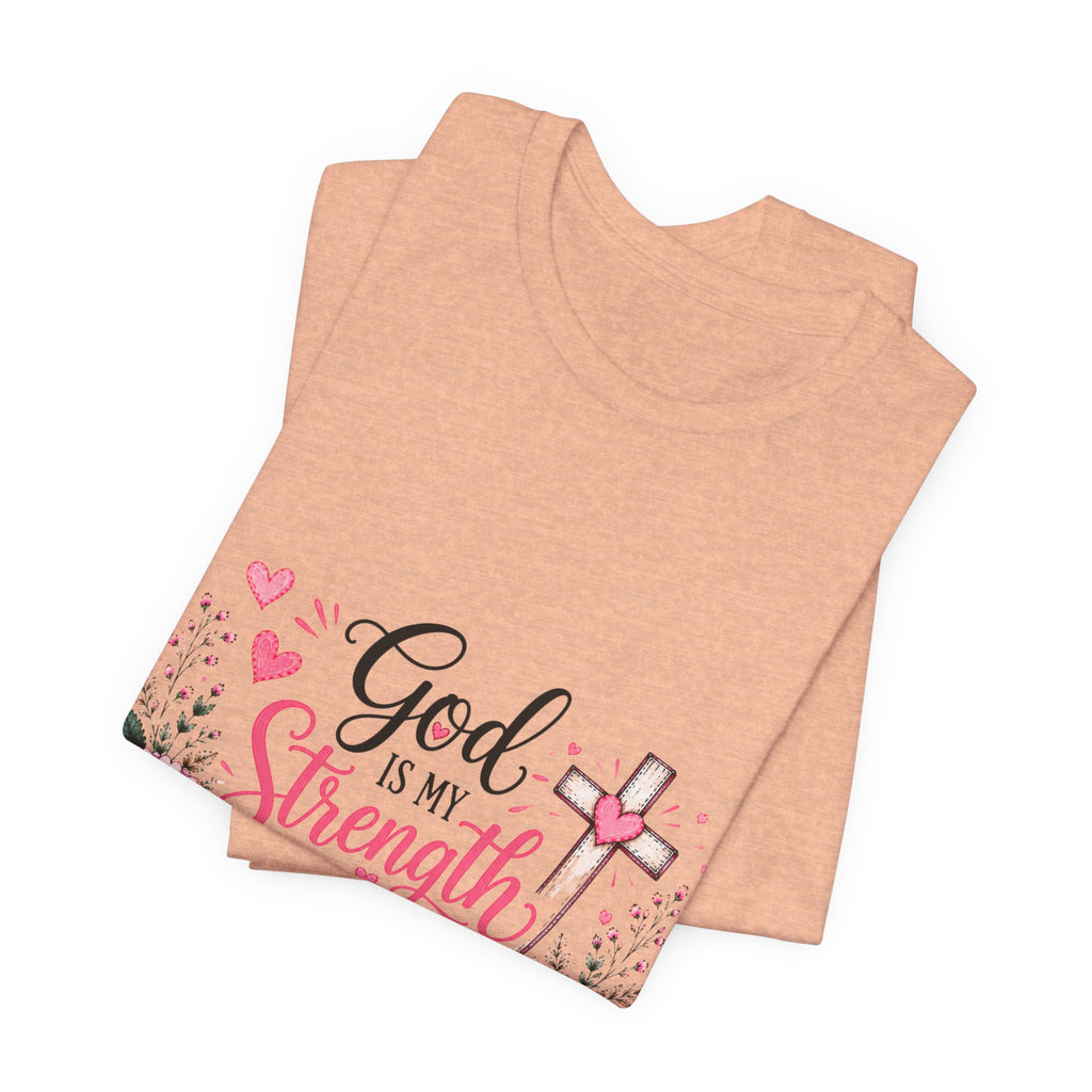God Is My Strength and My Shield - Christian Floral Cross Tee