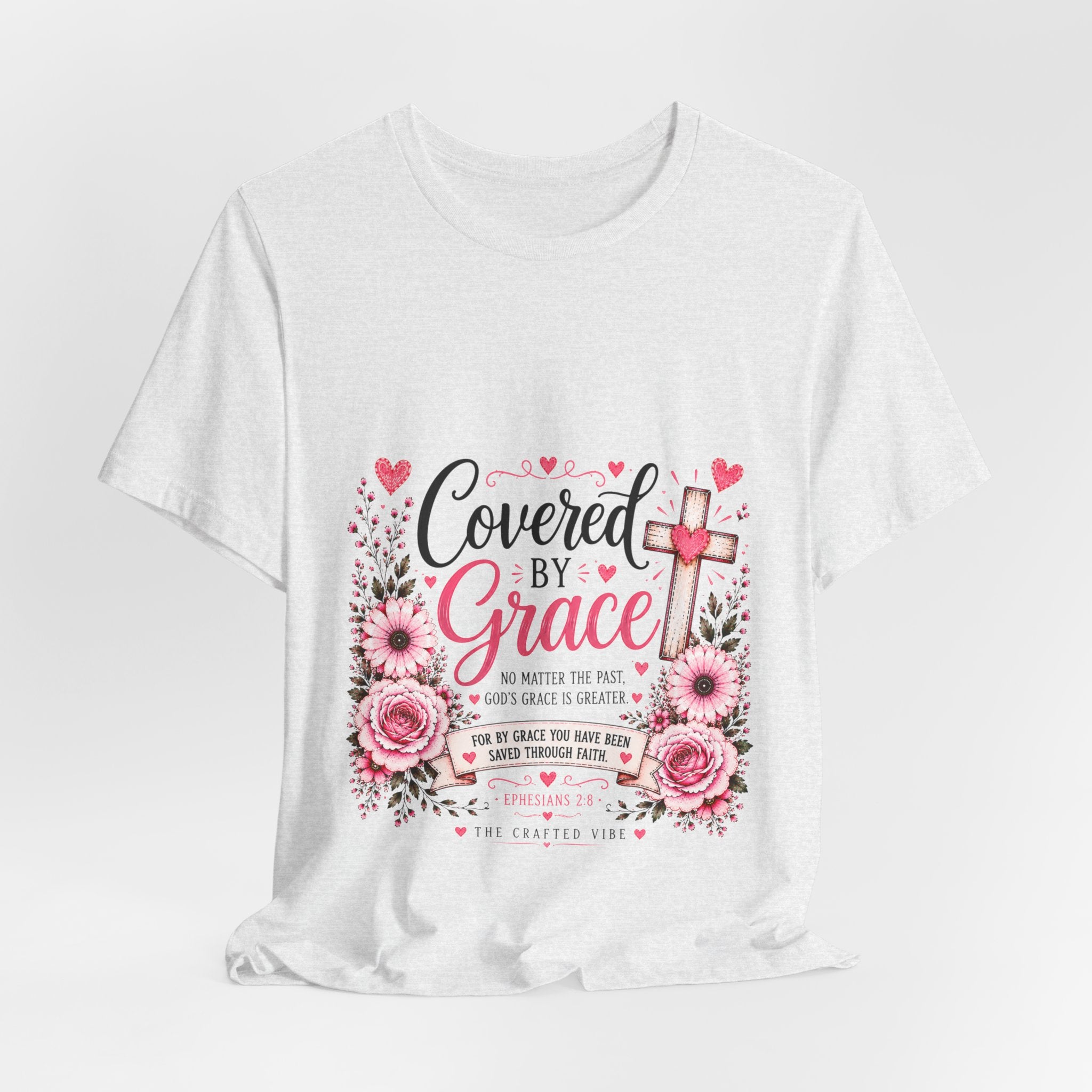 Covered by Grace Floral Tee — Christian Cross Faith T‑Shirt (“Covered by Grace” Design)