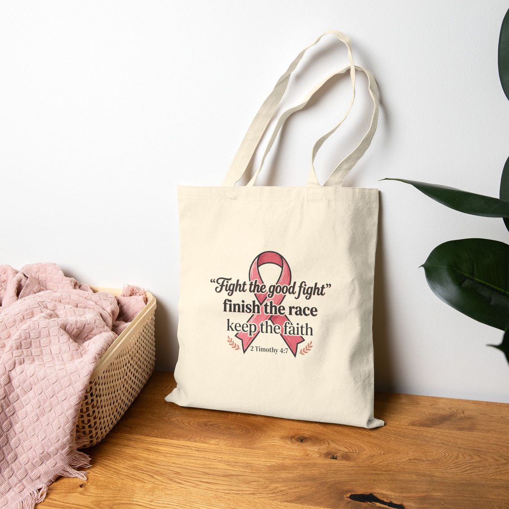 Breast Cancer Hope Tote — "Fight the Good Fight" Canvas Bag