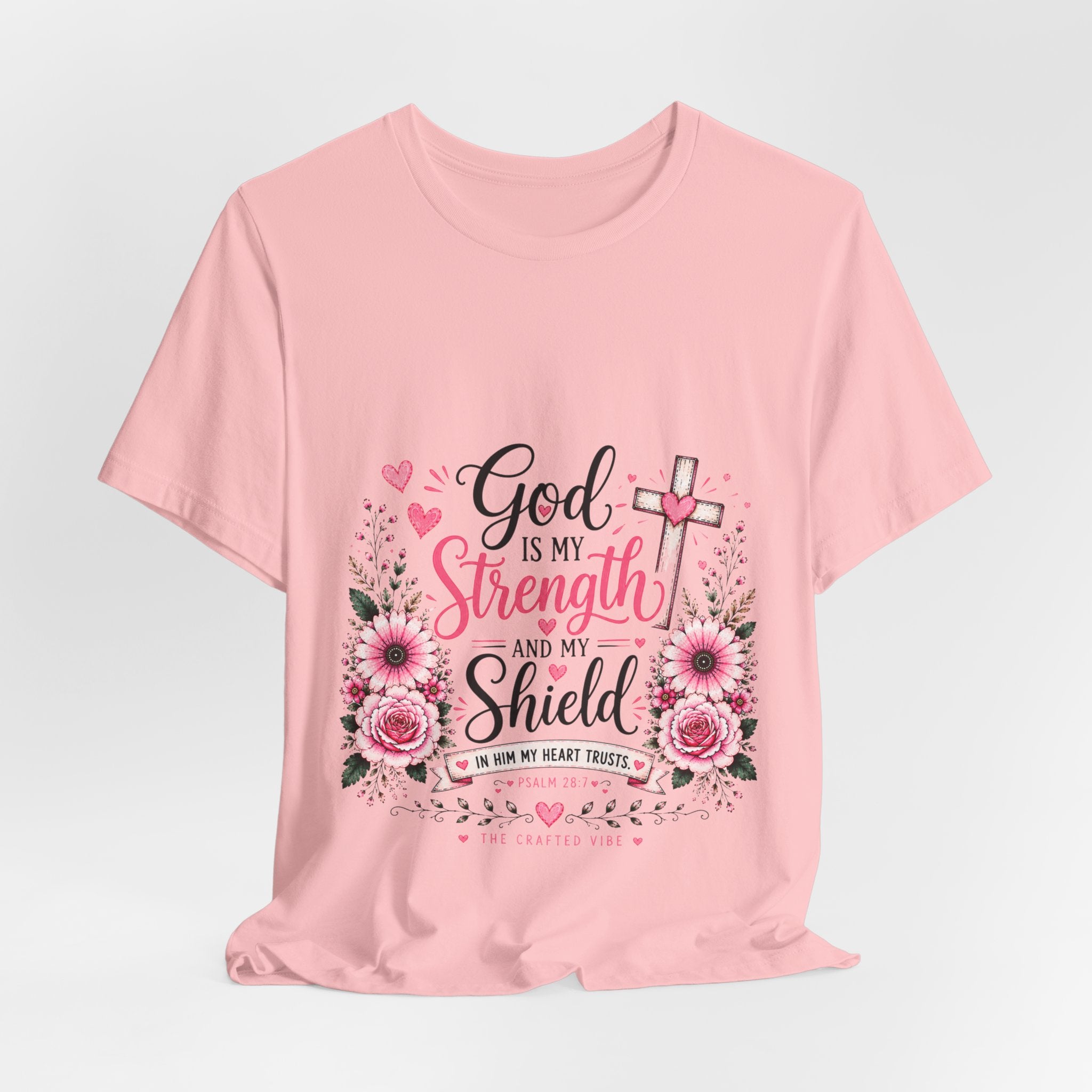 God Is My Strength and My Shield - Christian Floral Cross Tee