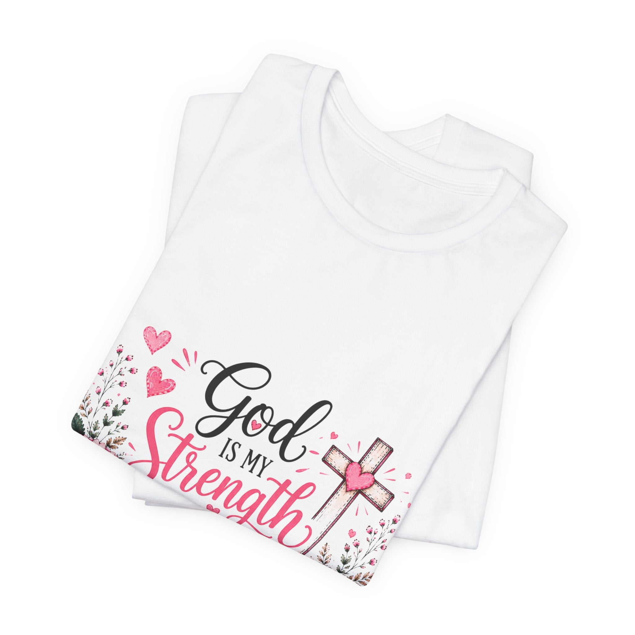 God Is My Strength and My Shield - Christian Floral Cross Tee
