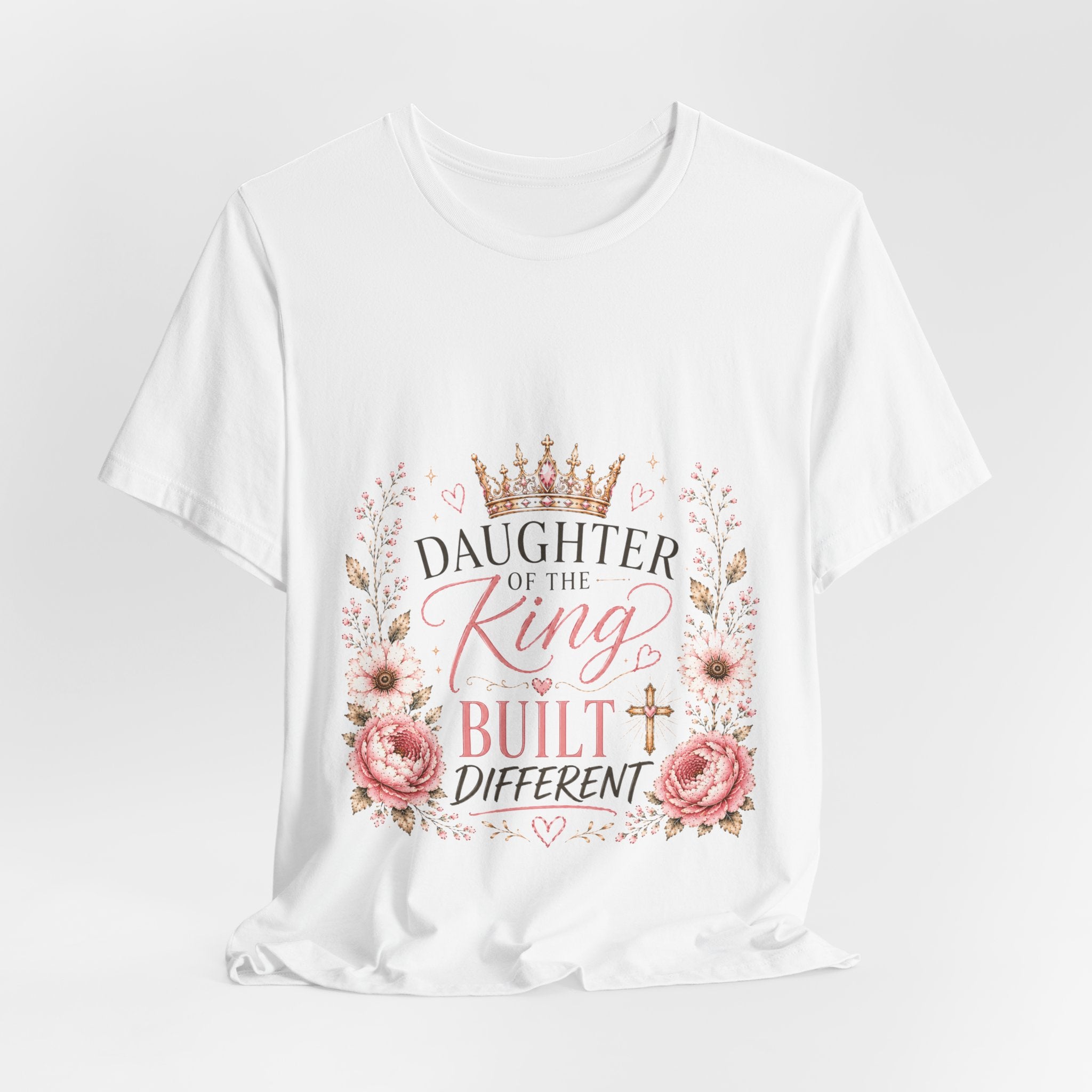 Daughter of the King Floral Tee — Christian Faith Crown T‑Shirt