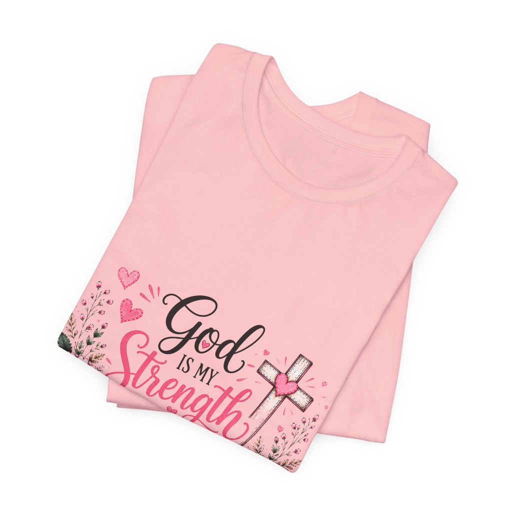 God Is My Strength and My Shield - Christian Floral Cross Tee