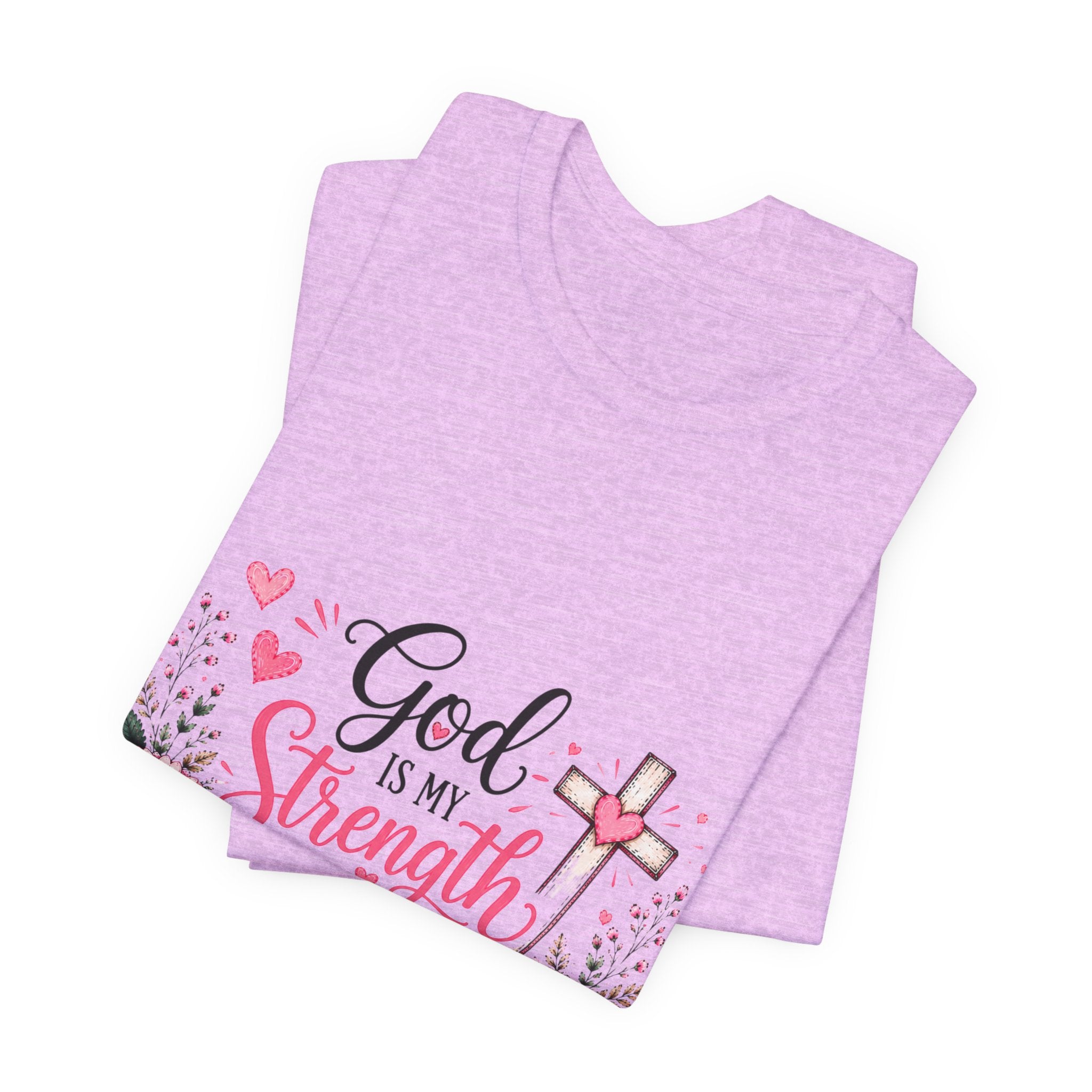 God Is My Strength and My Shield - Christian Floral Cross Tee