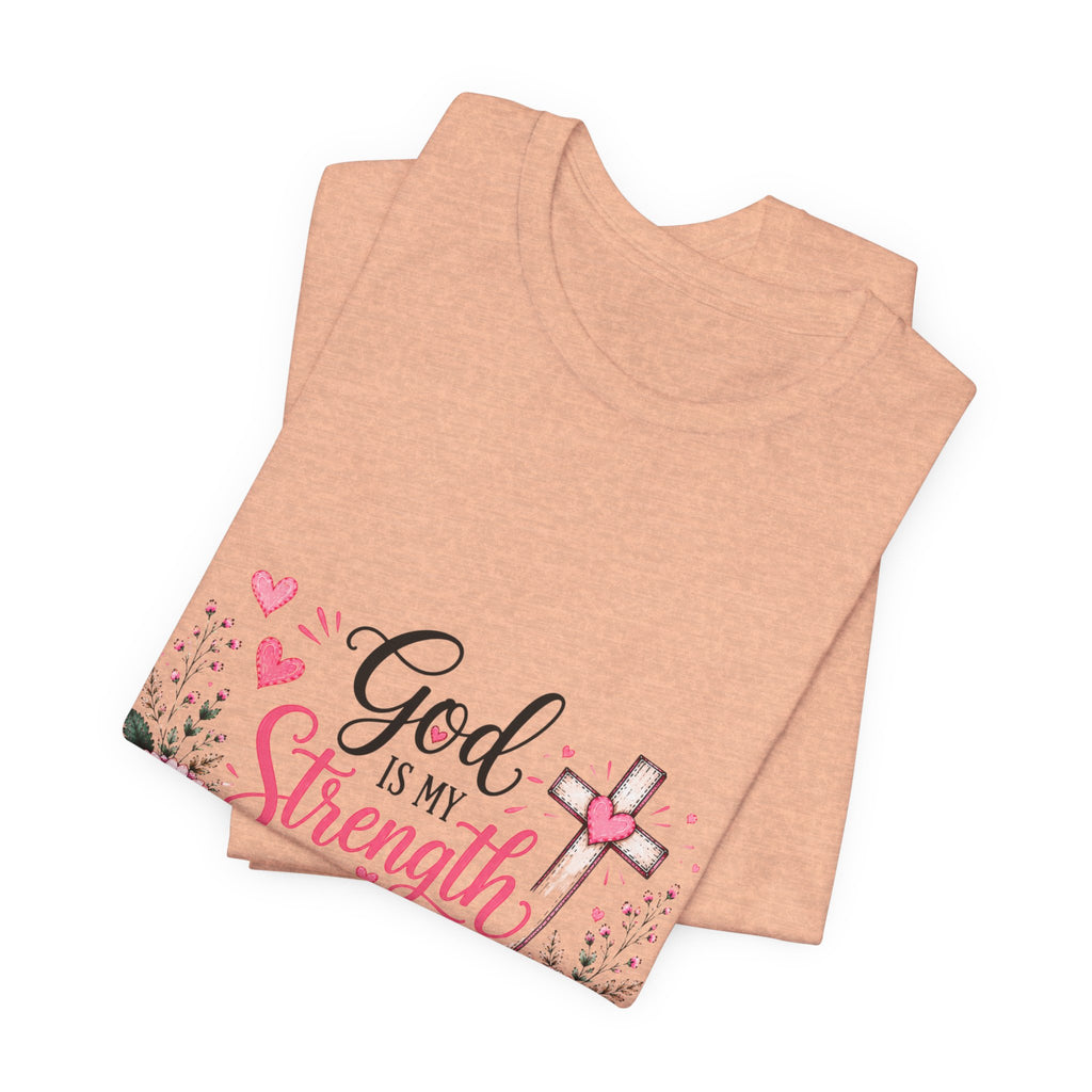 God Is My Strength and My Shield - Christian Floral Cross Tee