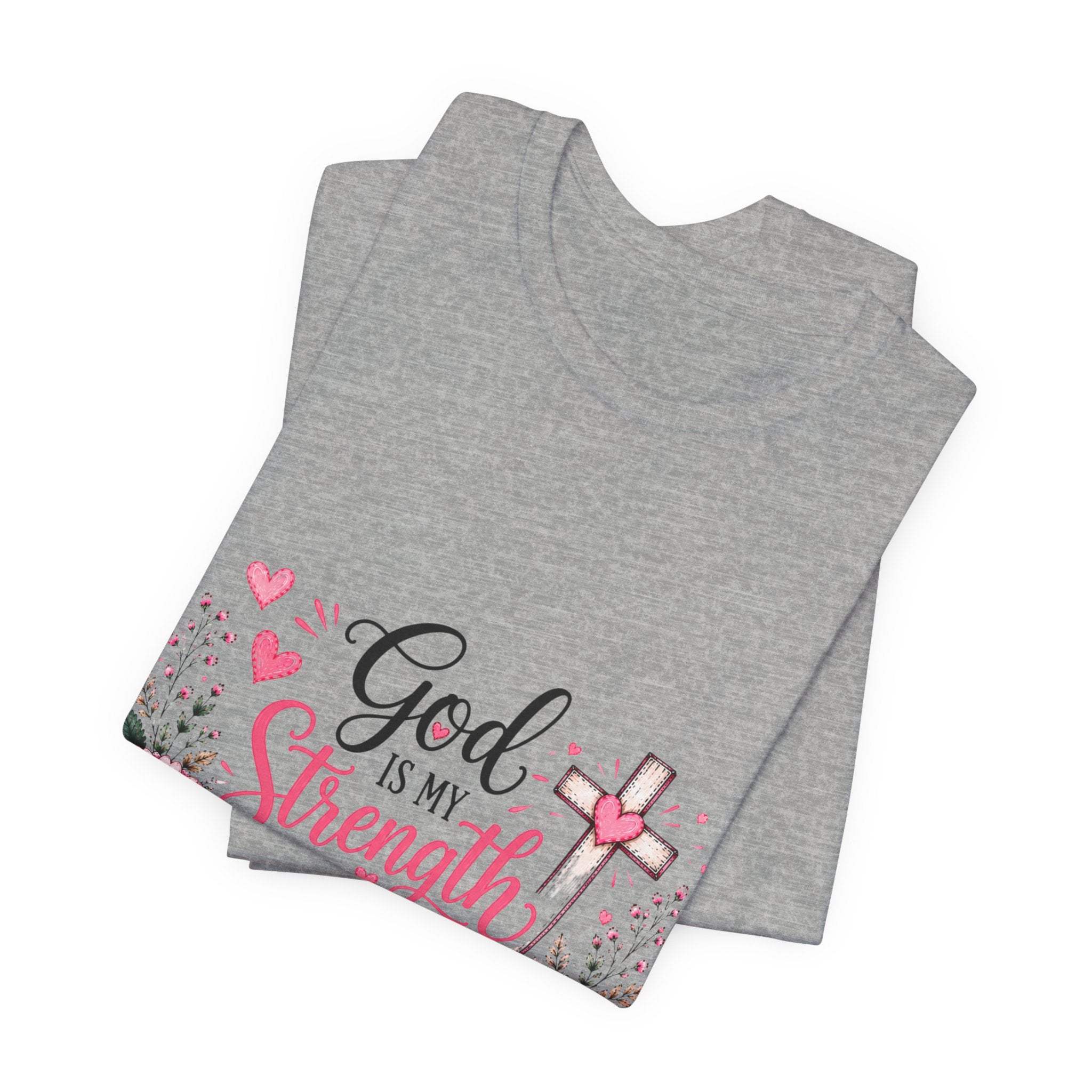 God Is My Strength and My Shield - Christian Floral Cross Tee