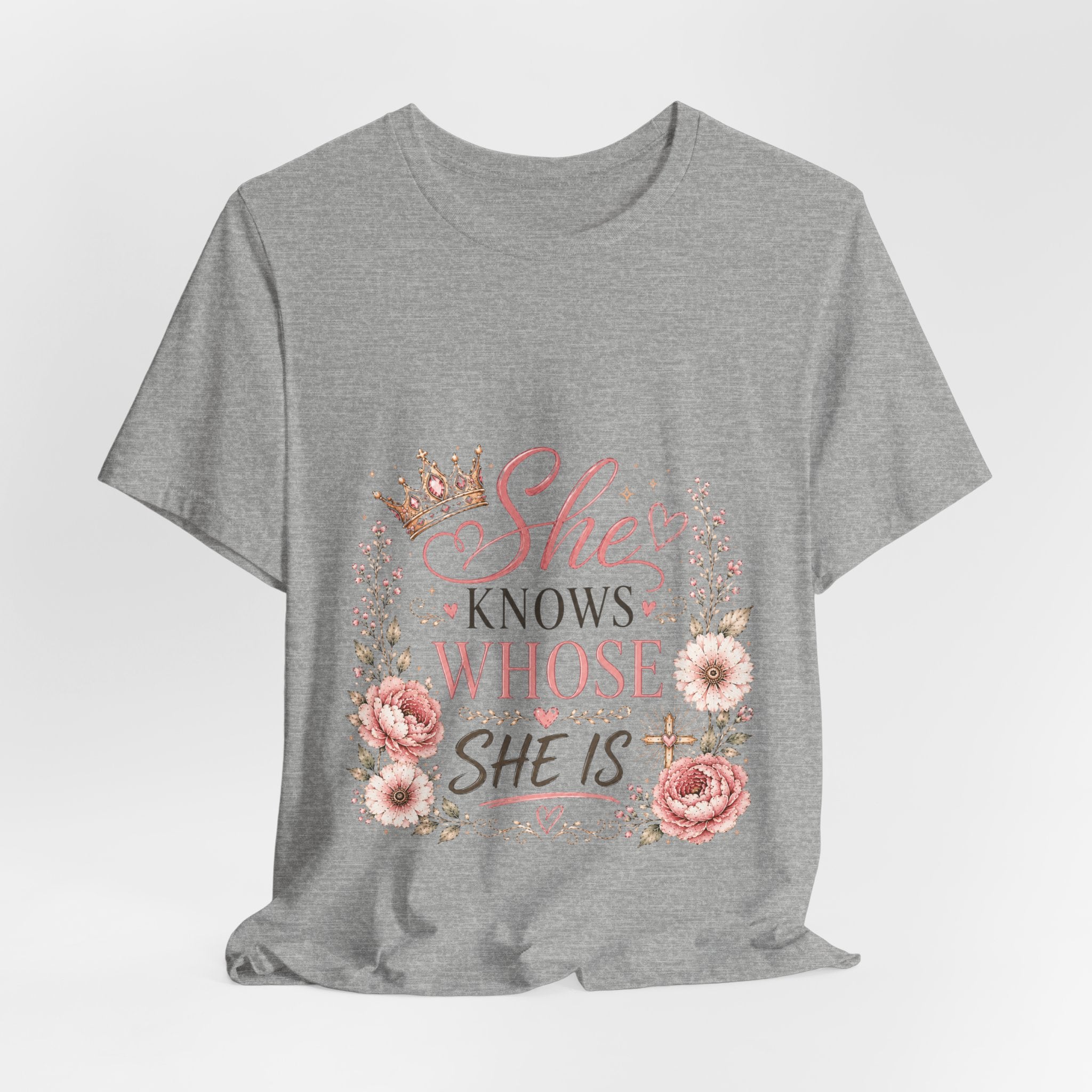 She Knows Whose She Is Floral Tee — Inspirational Christian Women's T‑Shirt