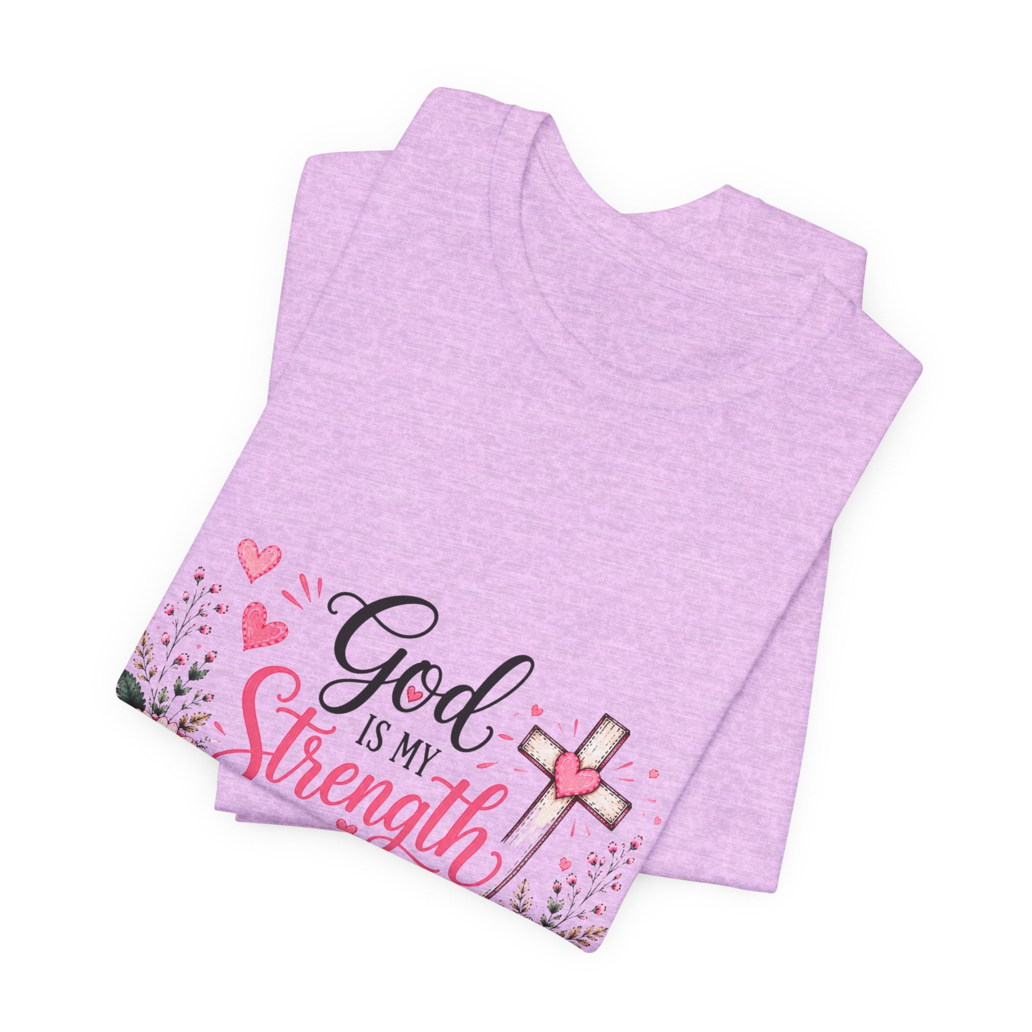 God Is My Strength and My Shield - Christian Floral Cross Tee