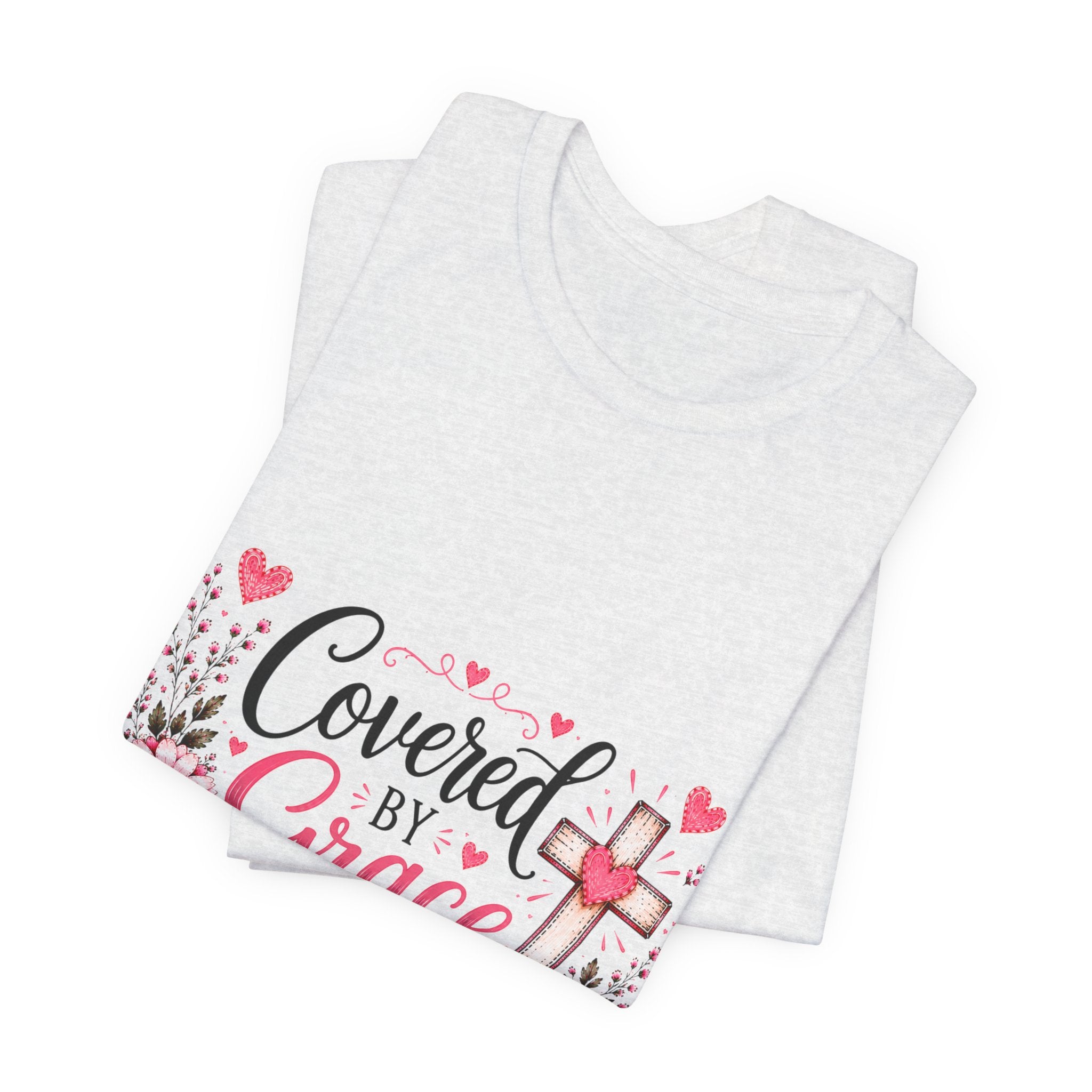 Covered by Grace Floral Tee — Christian Cross Faith T‑Shirt (“Covered by Grace” Design)