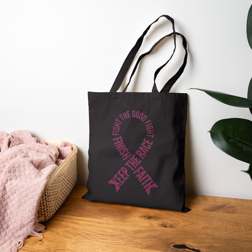 Keep the Faith Ribbon Tote Bag — Inspirational Cancer Awareness Canvas Tote