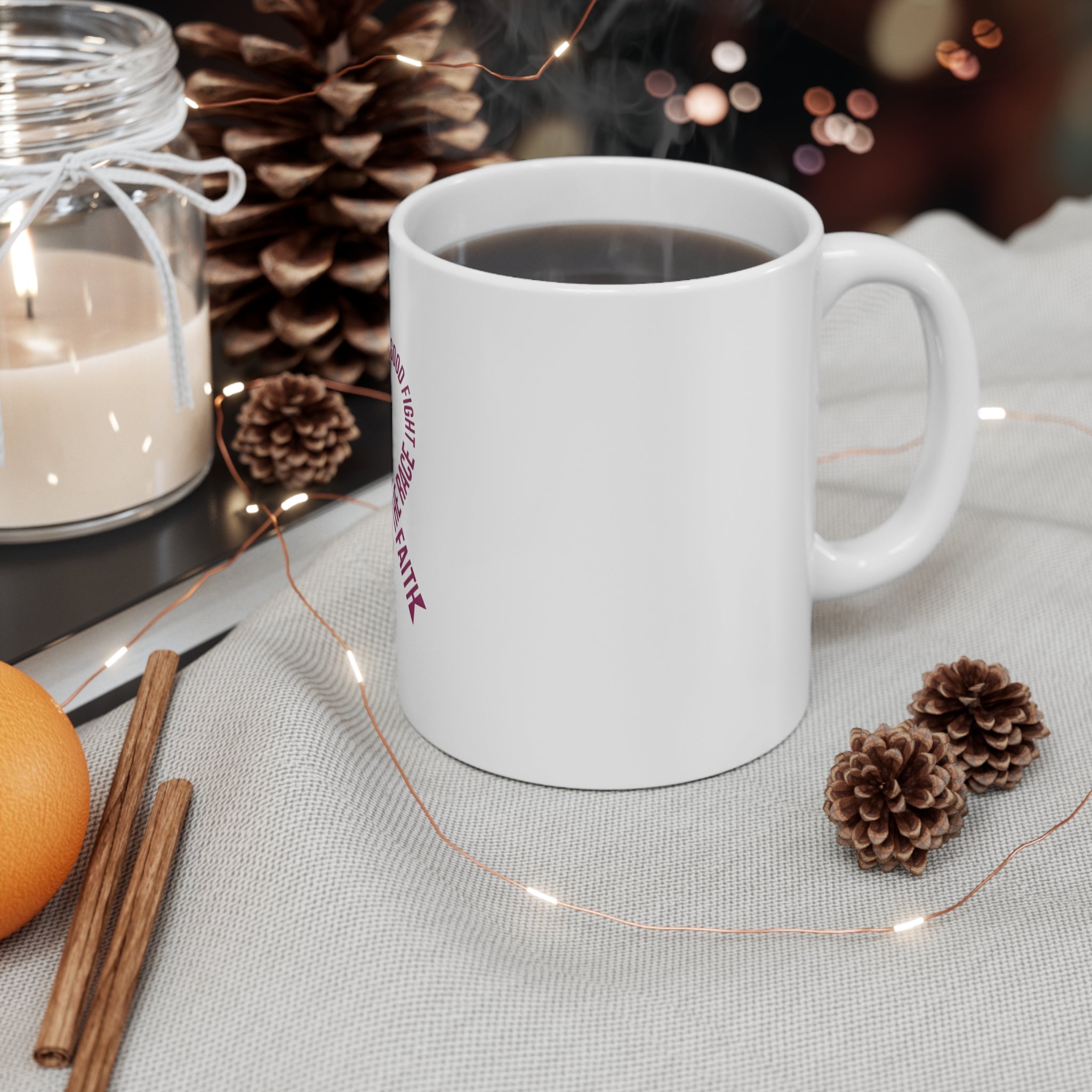 Cancer Awareness Mug - "Fight the Good Fight, Finish the Race, Keep the Faith" Ribbon 11oz