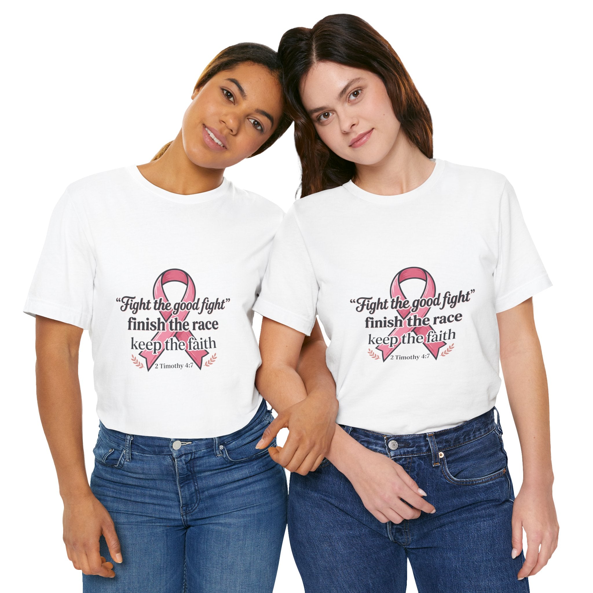 Breast Cancer Awareness Tee — "Fight the Good Fight" Faith Ribbon Shirt