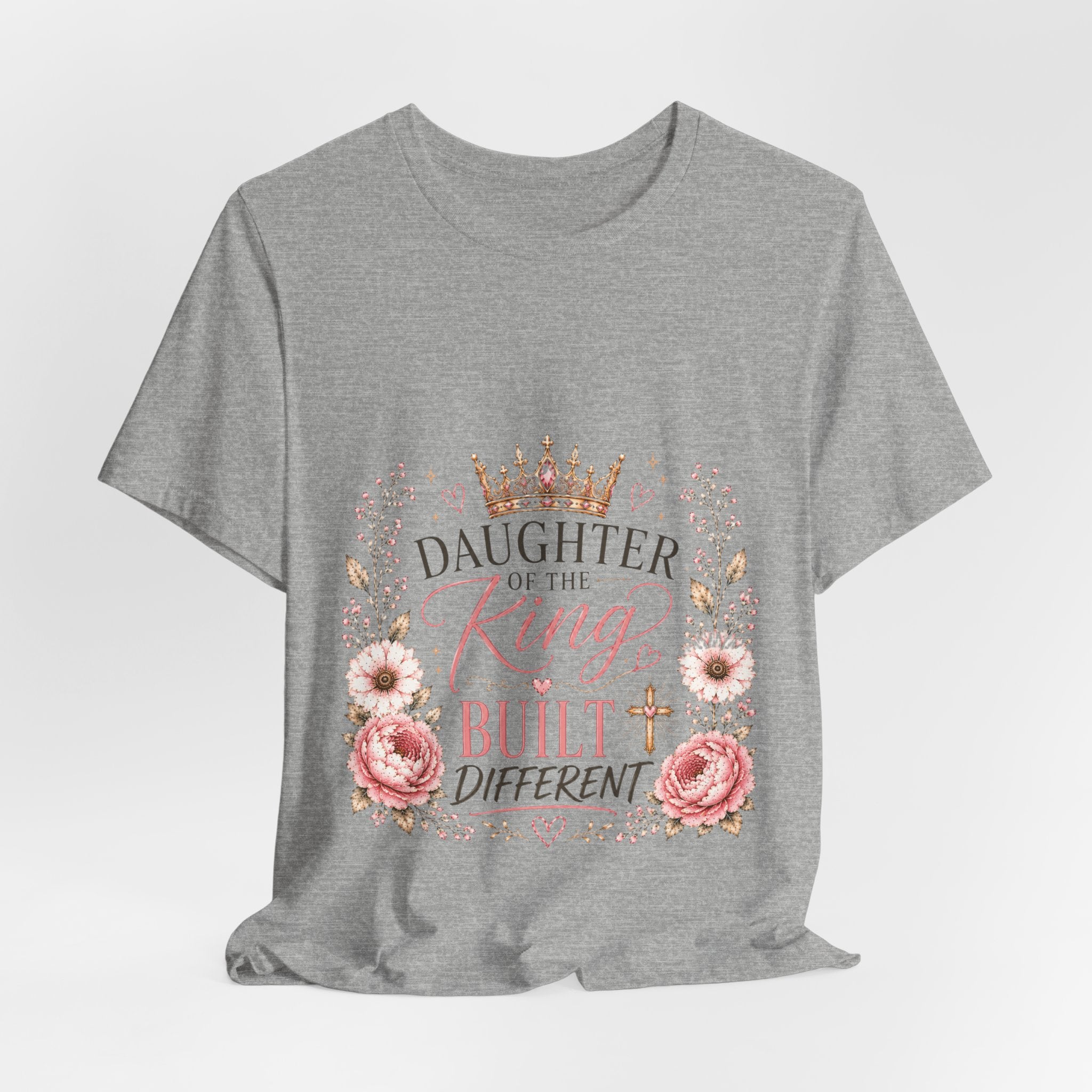 Daughter of the King Floral Tee — Christian Faith Crown T‑Shirt