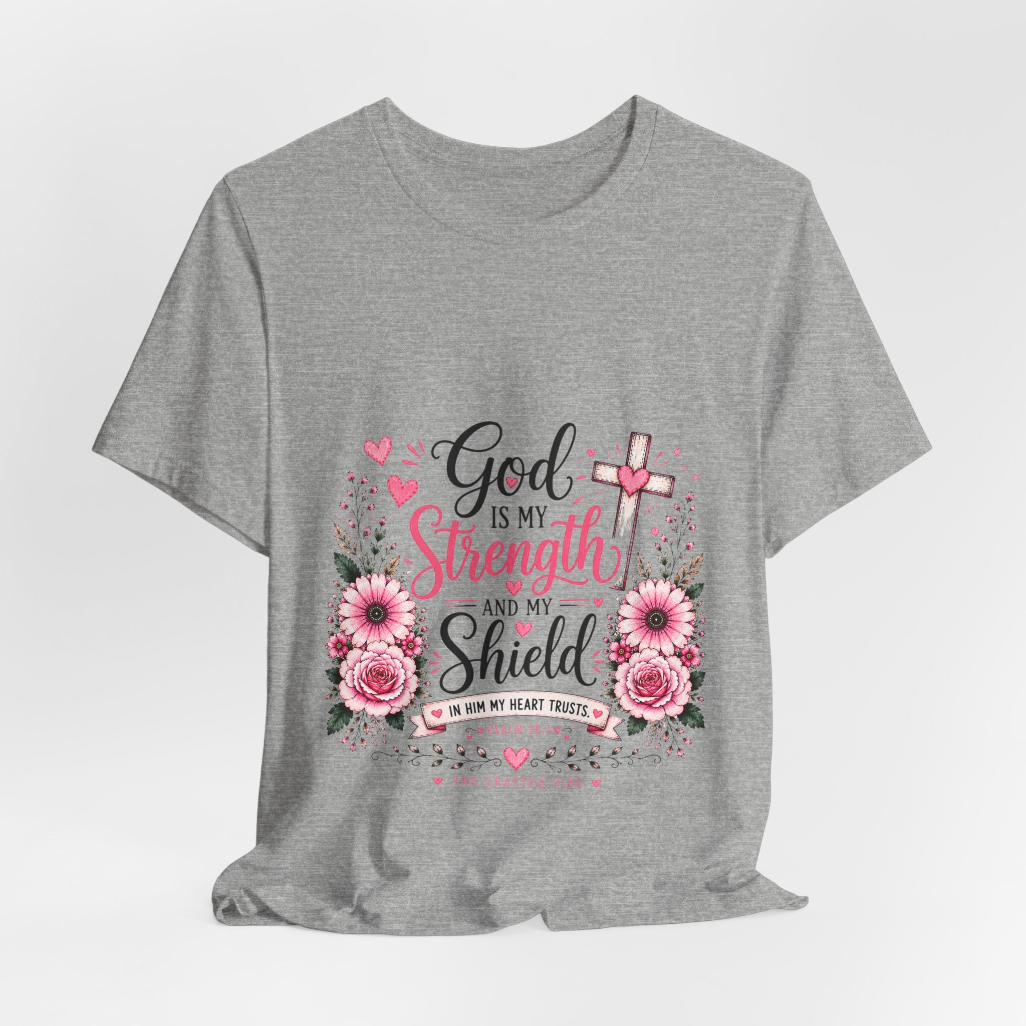 God Is My Strength and My Shield - Christian Floral Cross Tee