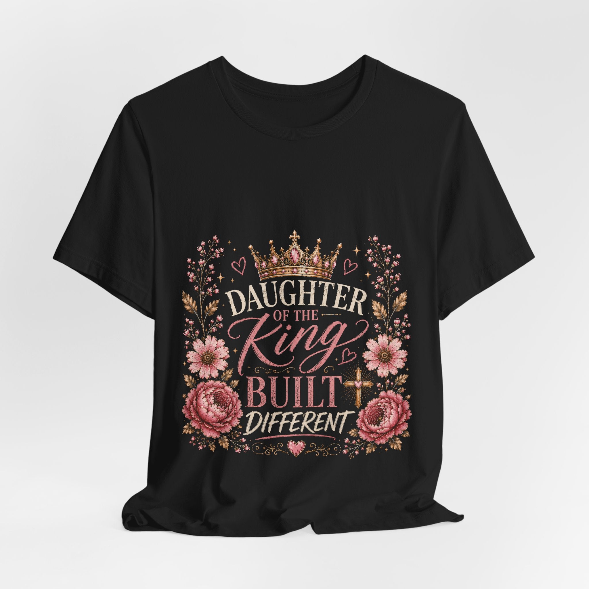 Daughter of the King Floral Tee — Christian Inspirational Crown Shirt