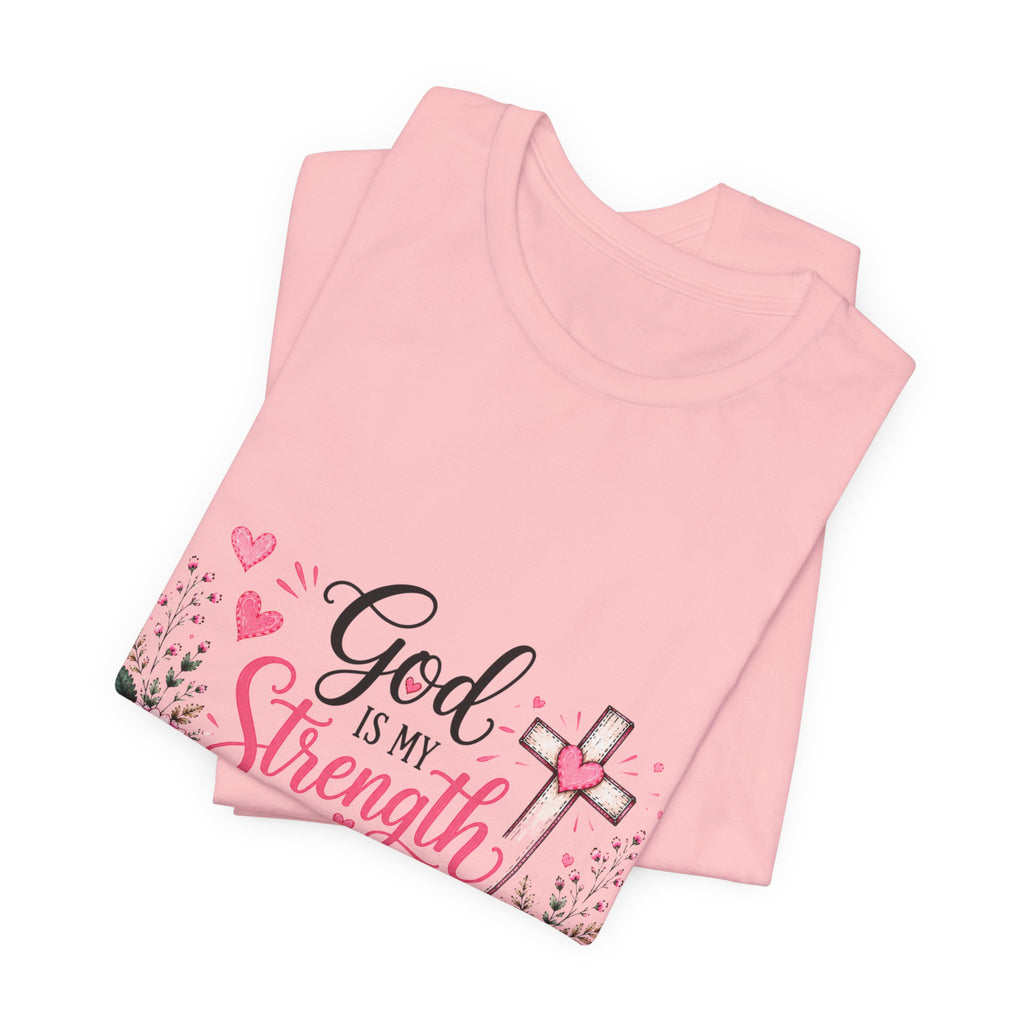 God Is My Strength and My Shield - Christian Floral Cross Tee