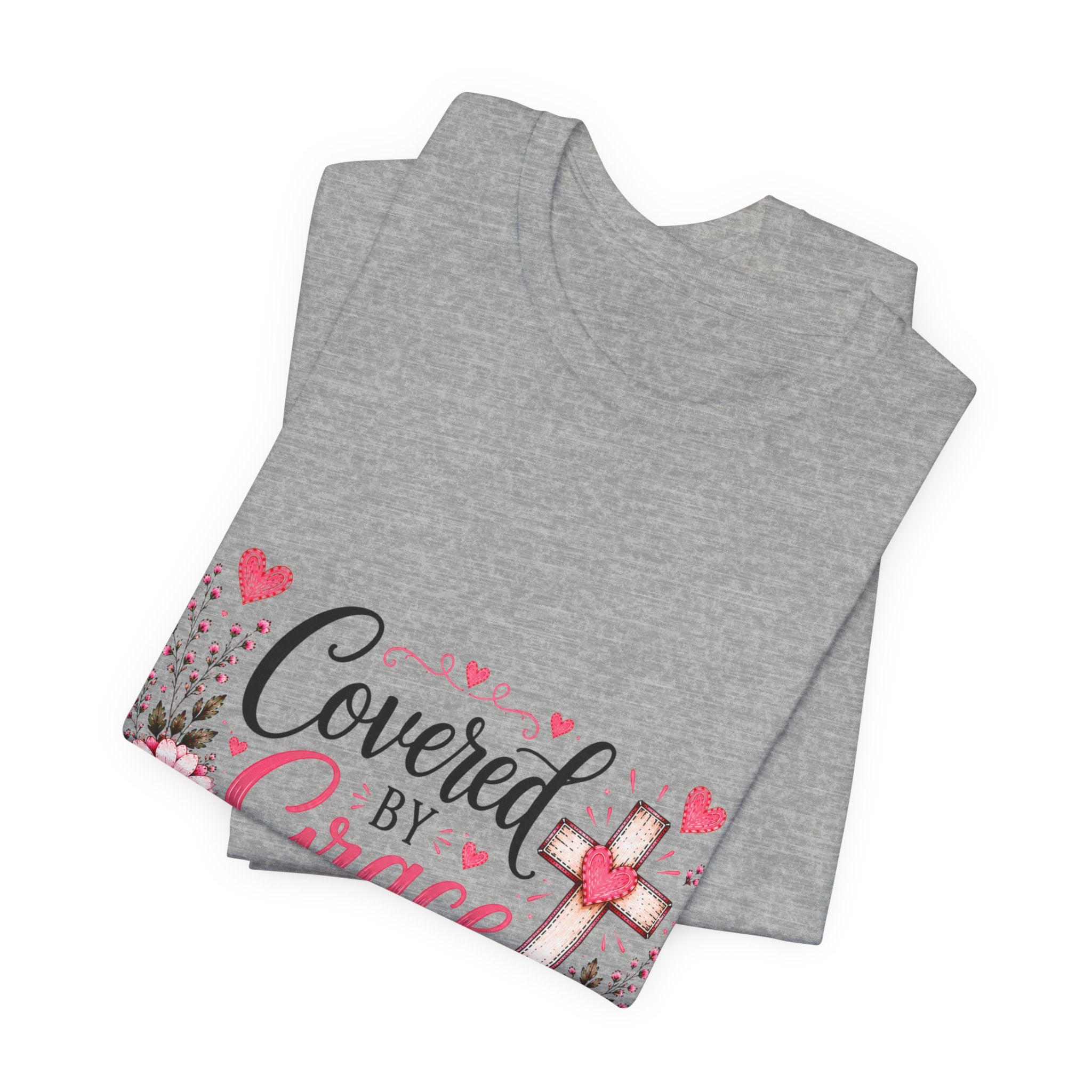 Covered by Grace Floral Tee — Christian Cross Faith T‑Shirt (“Covered by Grace” Design)