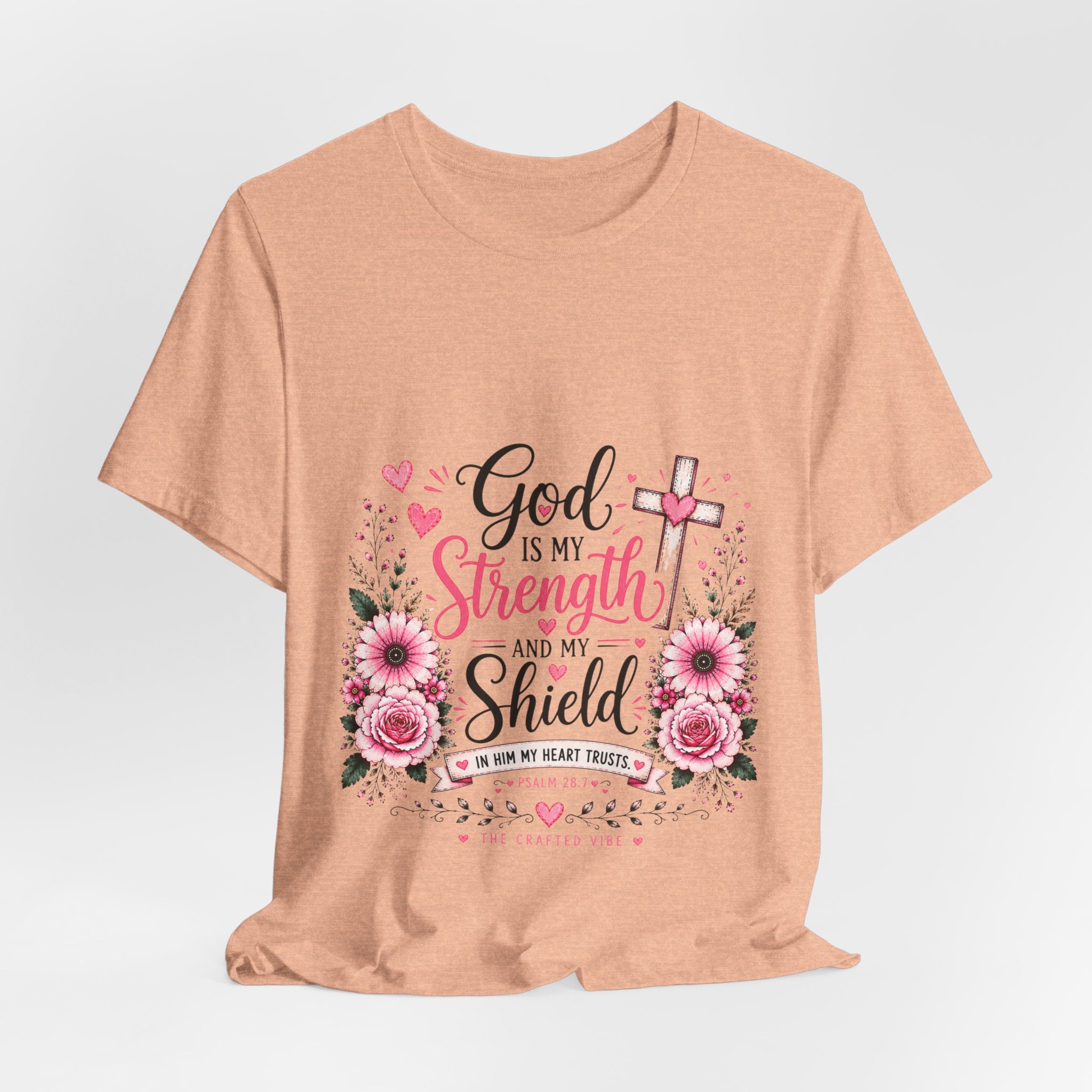 God Is My Strength and My Shield - Christian Floral Cross Tee