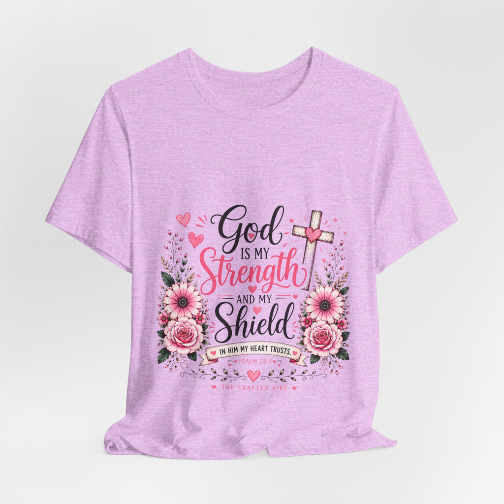God Is My Strength and My Shield - Christian Floral Cross Tee
