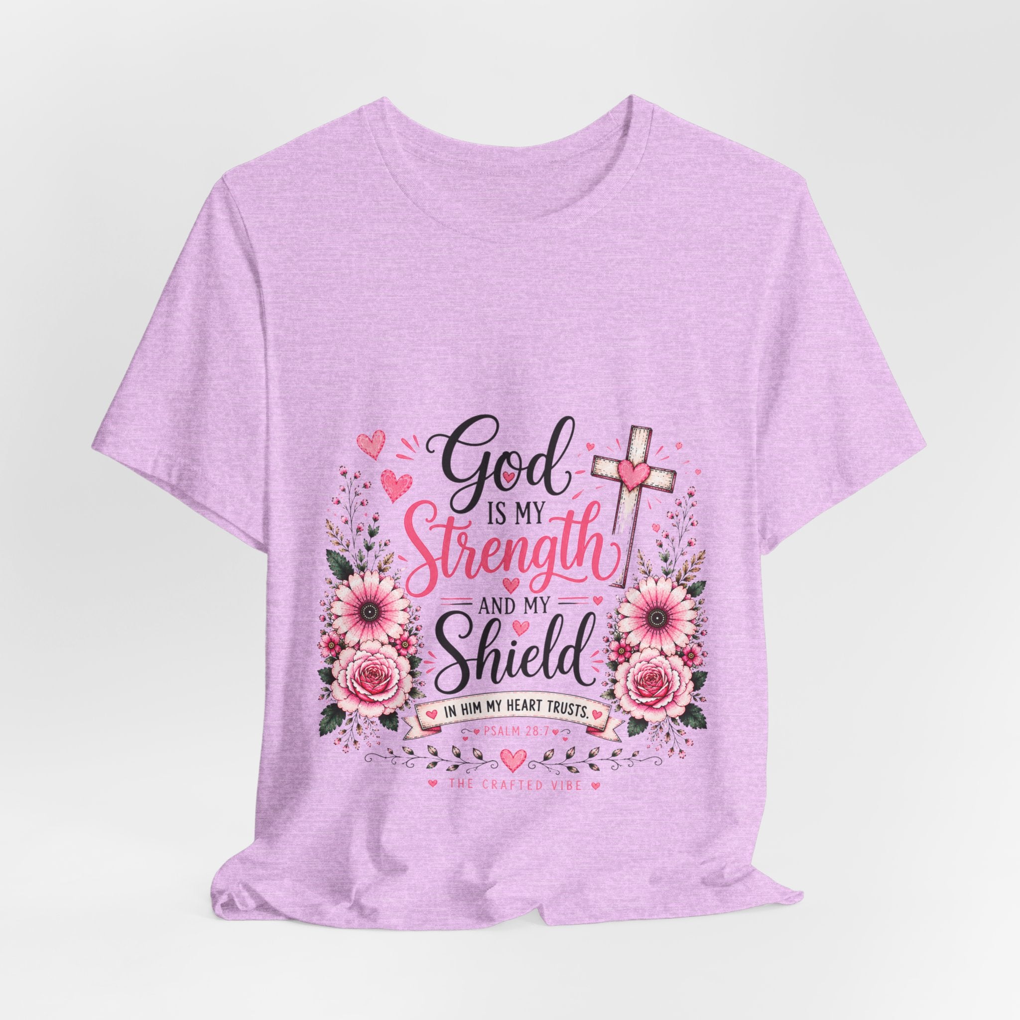 God Is My Strength and My Shield - Christian Floral Cross Tee