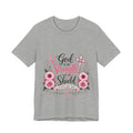 God Is My Strength and My Shield - Christian Floral Cross Tee