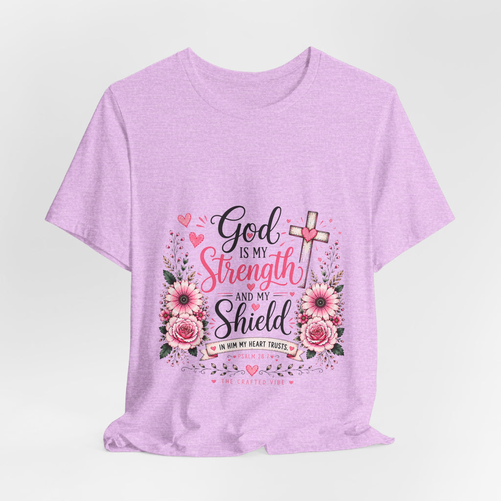 God Is My Strength and My Shield - Christian Floral Cross Tee