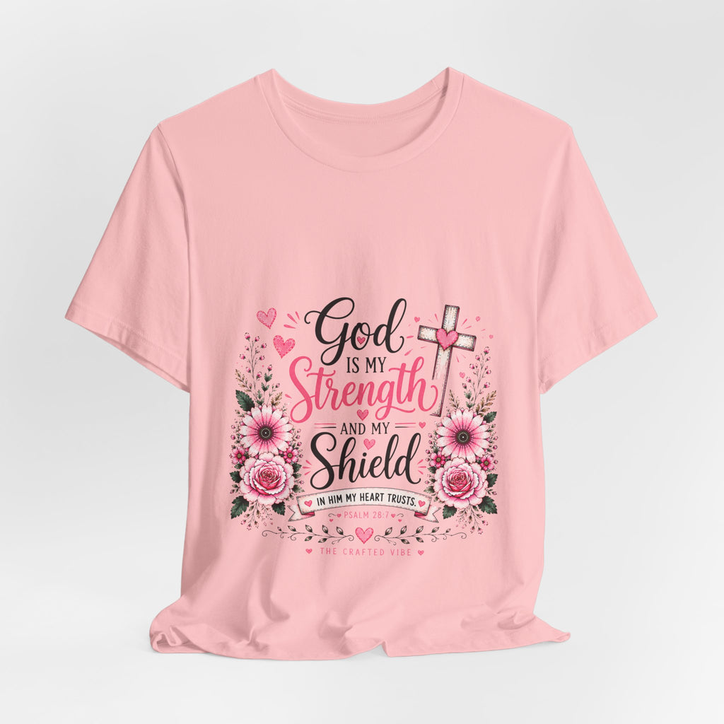 God Is My Strength and My Shield - Christian Floral Cross Tee