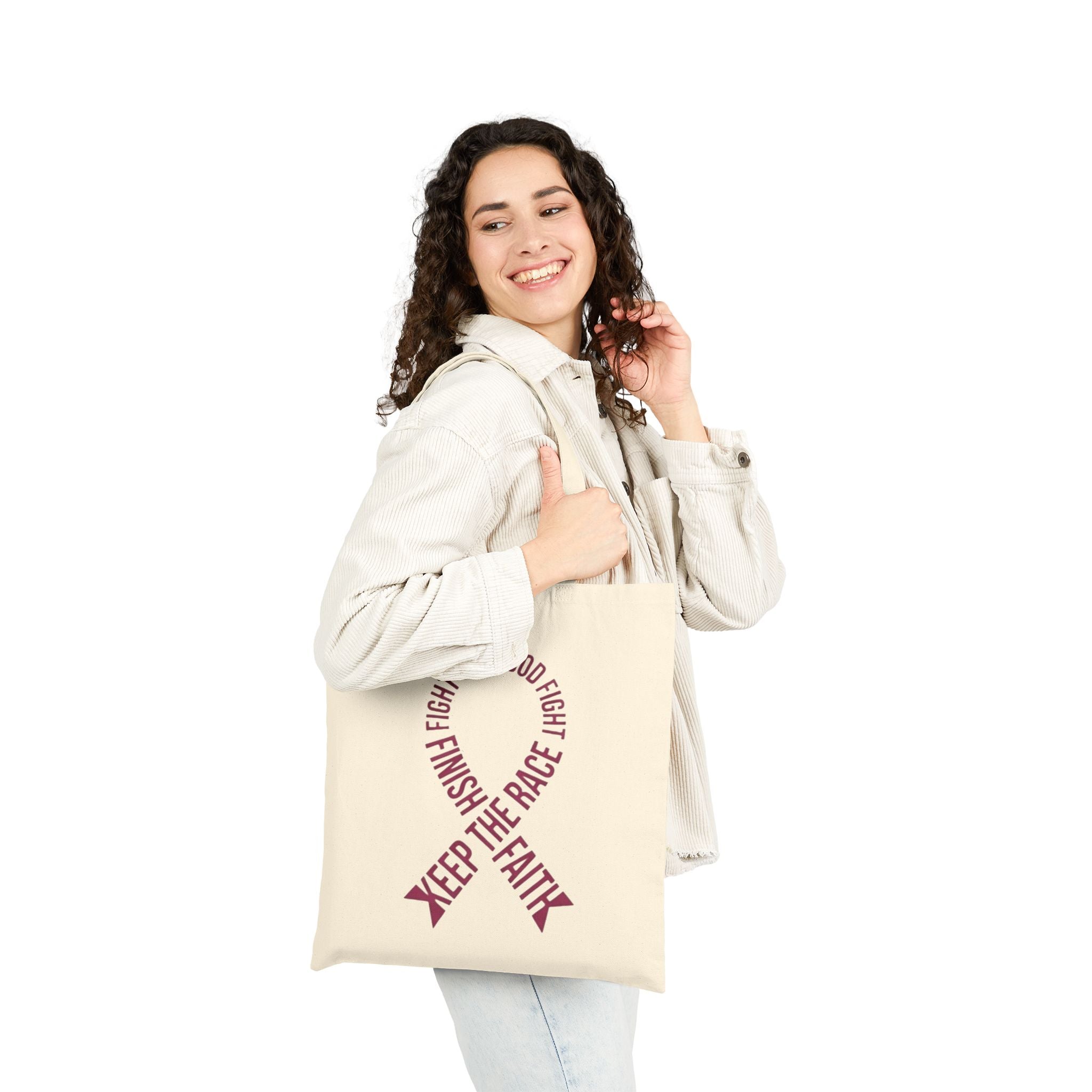 Keep the Faith Ribbon Tote Bag — Inspirational Cancer Awareness Canvas Tote