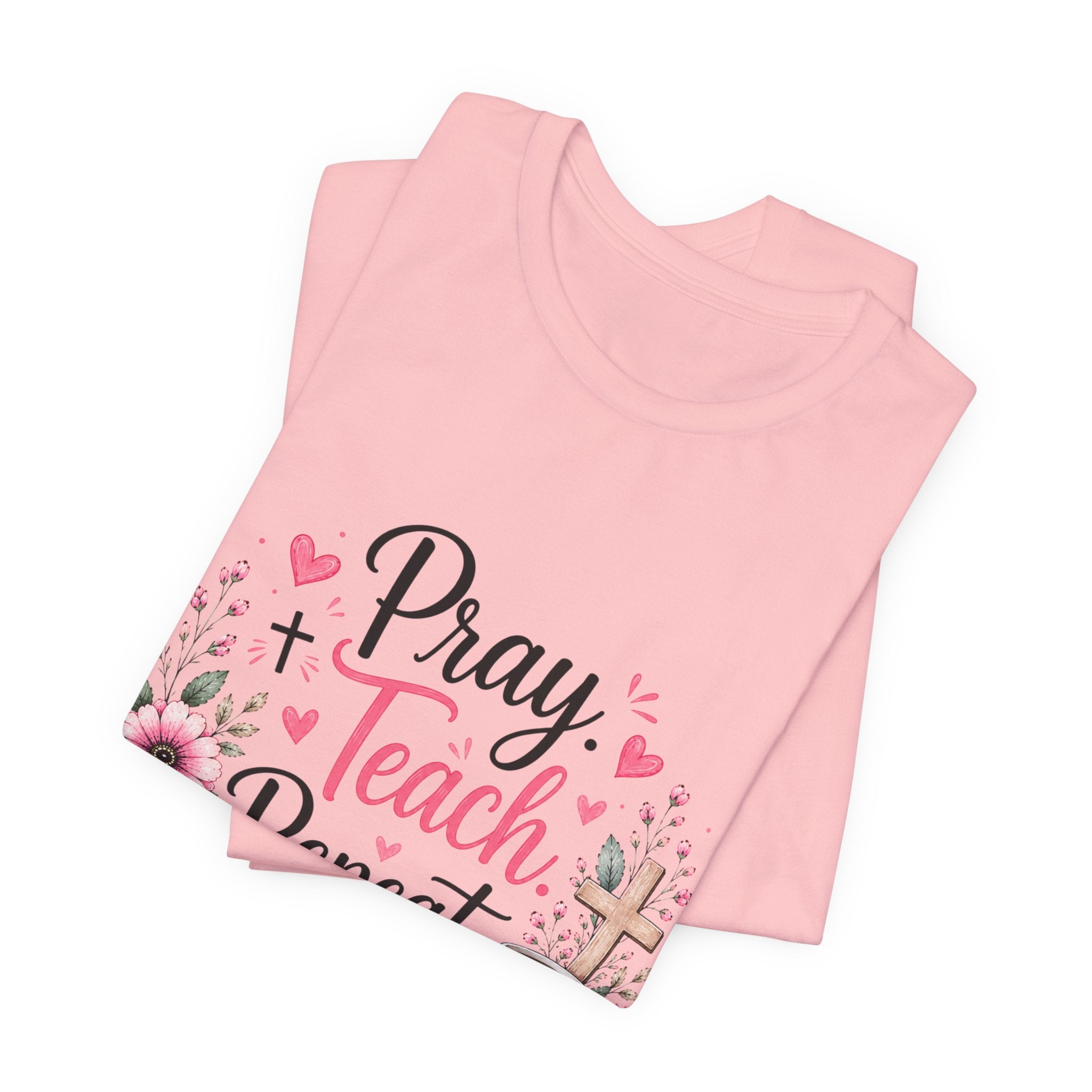Pray Teach Repeat Floral Tee – Christian Teacher Faith T‑Shirt