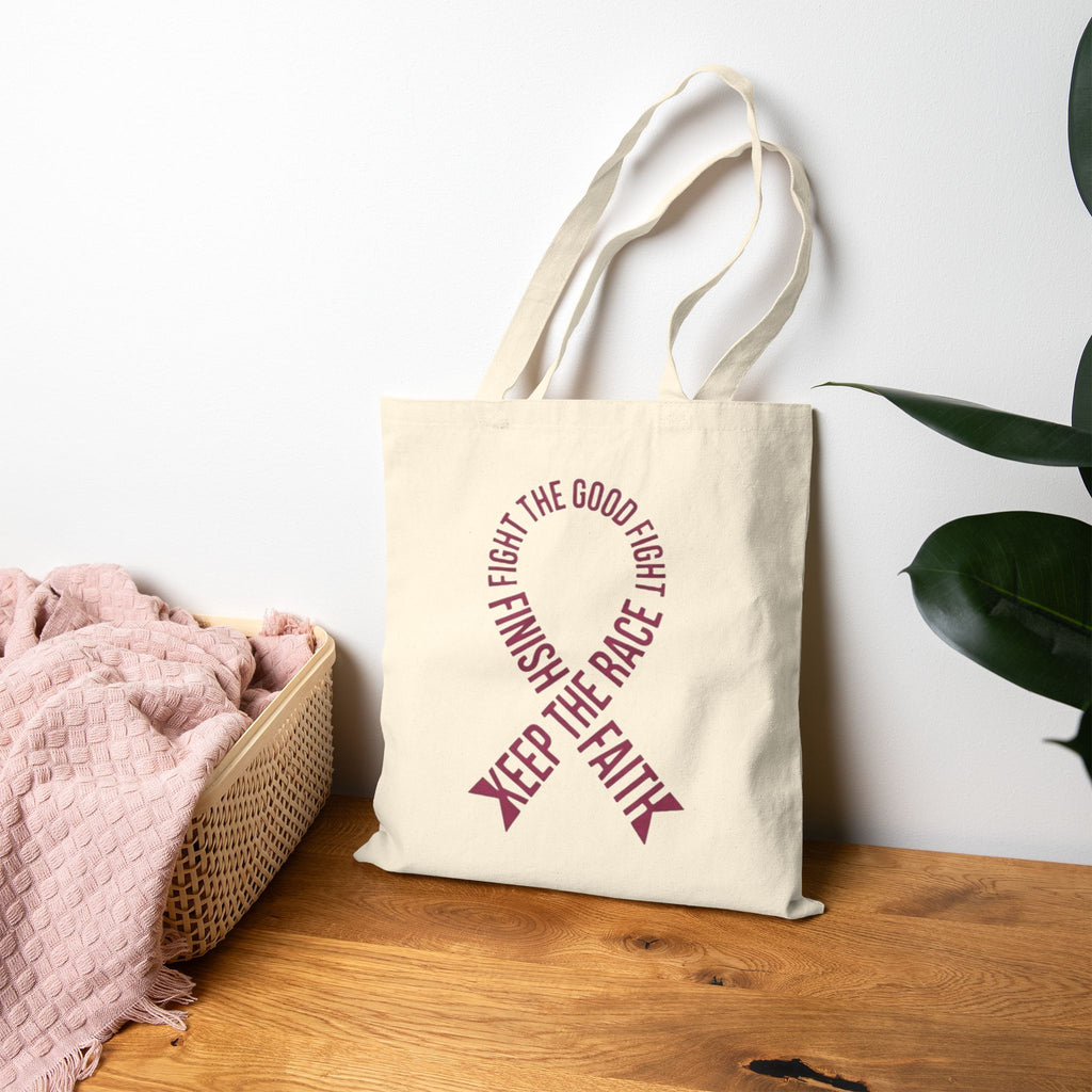 Keep the Faith Ribbon Tote Bag — Inspirational Cancer Awareness Canvas Tote